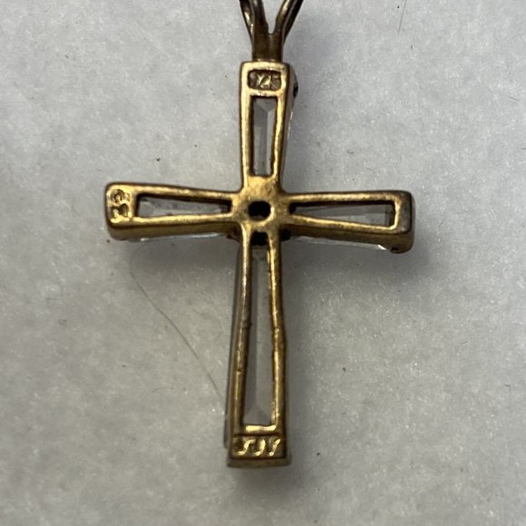 Gold Tone Clear Beveled Crystal Cross Pendant Necklace 925..........133 - Picture 6 of 10